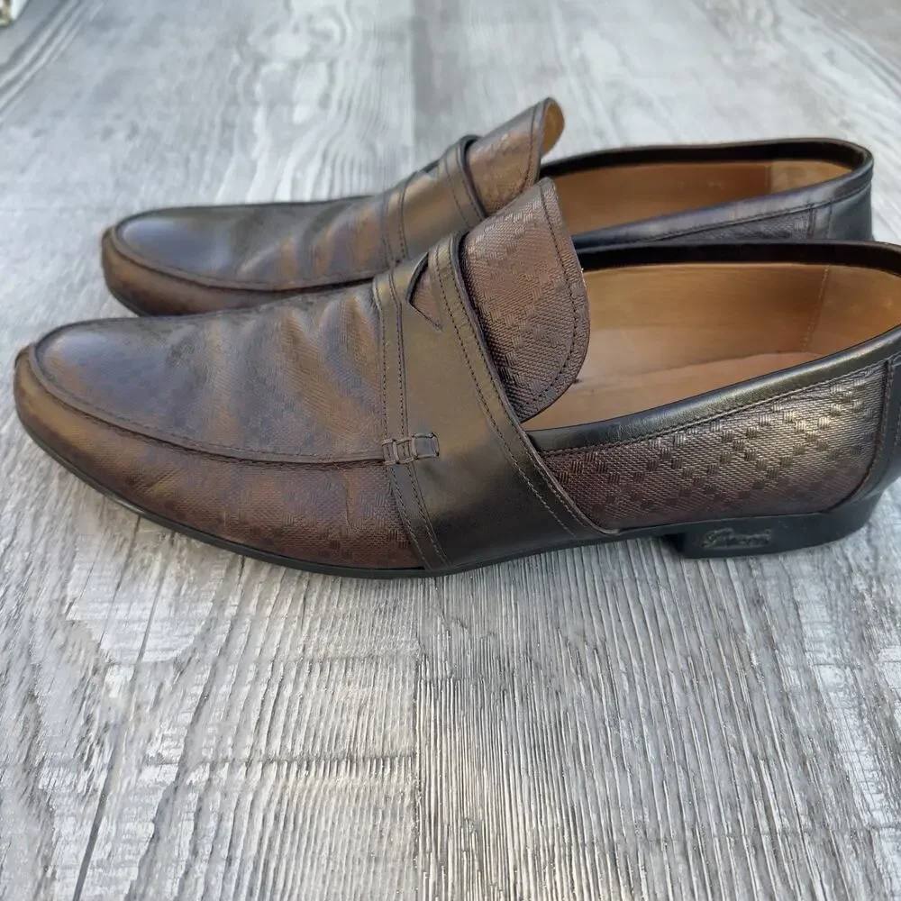 Gucci Hilary Lux Diamante Leather Loafer Mens Shoes 245583 Brown IT 9.5 US 10.5